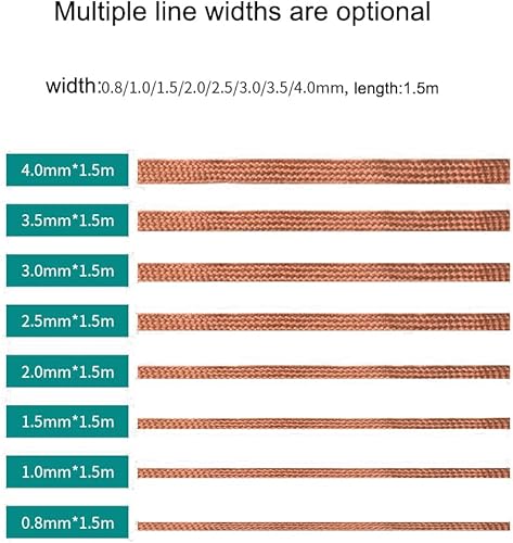 Miniatura 2 de Trenza de mecha de soldadura con fundente, súper 5 pies de longitud, 0.039 in de ancho, herramienta de eliminación de trenzas de mecha