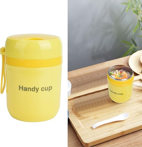 Miniatura 5 de Tarro de comida aislado, contenedor de alimentos aislado doble antiescaldamiento de 16.9 fl oz, cuchara plegable para oficina, picnic, viajes al