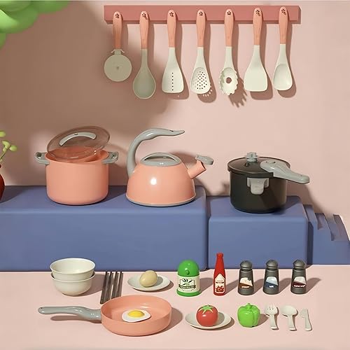 Miniatura 2 de Juego de cocina de 32 piezas para niños de 3 años en adelante, juguetes de cocina con ollas, sartenes y comida de juego, regalo de aprendizaje para