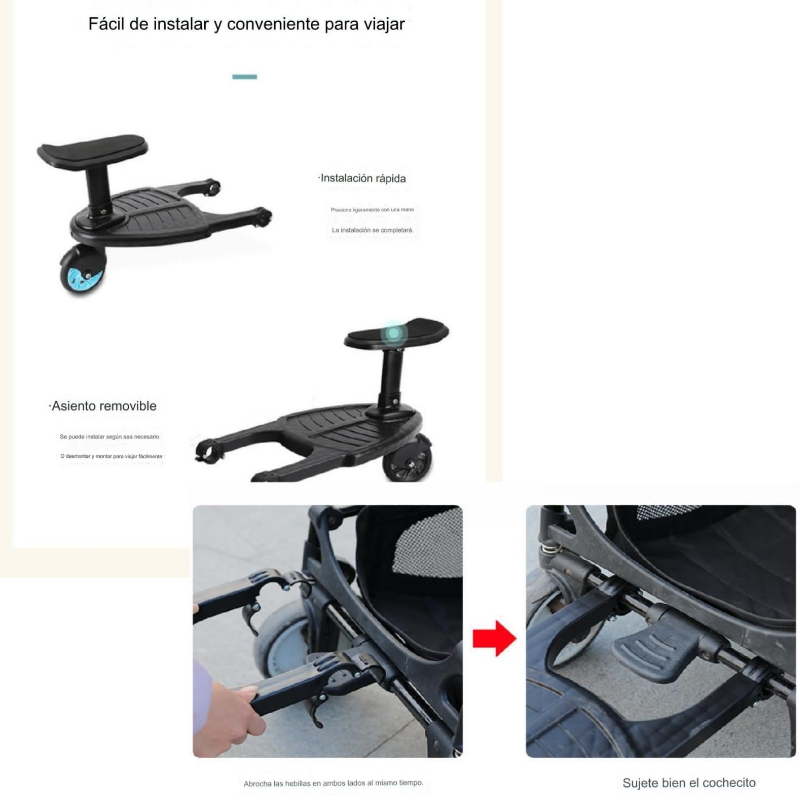 paternite Carro, Cochecito para el Segundo niño, Buggy Board con asintopaternite Carro be, Accesorios para Cochecito para los niños estanibles y Muy Adecuado para los niños de 2 a 6