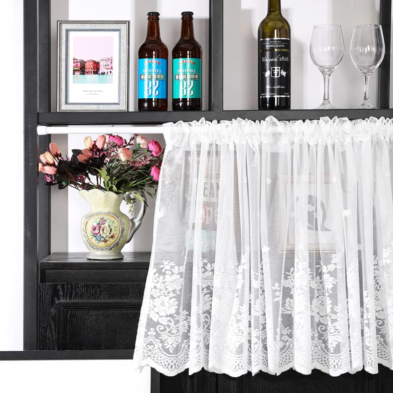 Devola Curtain in American Country House Style Transparent Floral Pattern Yarn Bistro Curtain Cafe Panel Curtain Kitchen Curtain Decoration Curtains H x W 120 x 200 cm White Pack of 1 - Image 2