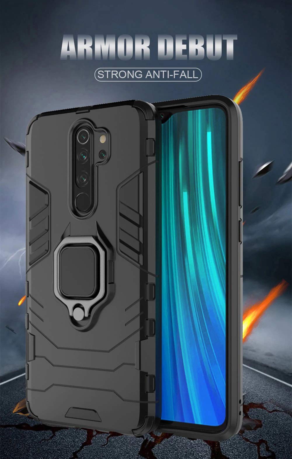 TANYO Cover adatta per Oppo A9 2020/A5 2020, PC+TPU Dual Layer Hybrid Protection Case con Antiurto Bumper, Infrangibile Robusto Armor 360° Magnetico Auto Holder Housse, Nero