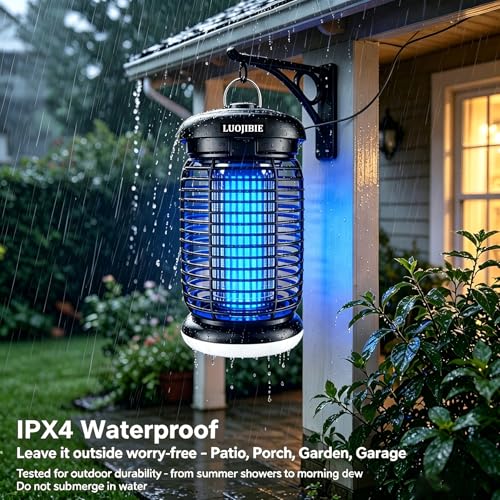 Image of LUOJIBIE Bug Zapper Outdoor, Electric Mosquito Killer Fly Trap with UV /LED Light, 4200V High Voltage Waterproof Flying Insect Zapper for Backyard Patio, Indoor Mosquito Zapper for Home Garage