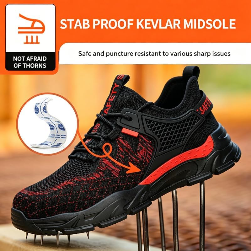 Steel Toe Safety Shoes Men Women Non-Slip Work Comfortable Proof Puncture Heavy-Duty Ultra-Lightweight All-Day Sneakers Work for Construction and Utility Footwear
