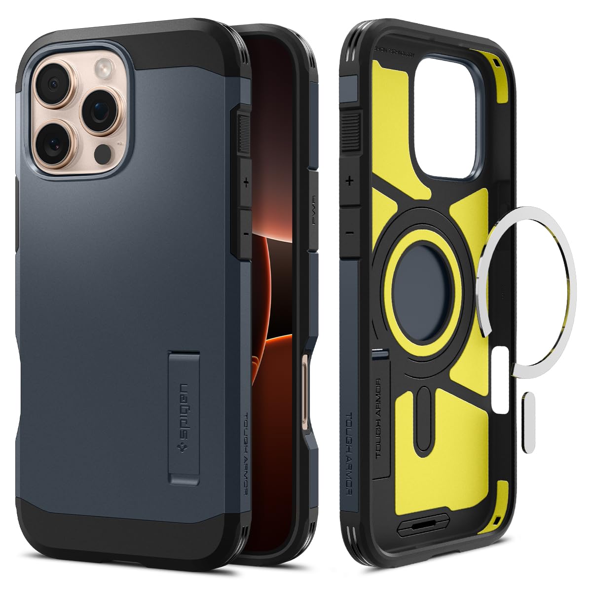 Spigen Tough Armor (Ai) MagFit Back Cover Case Compatible with iPhone 16 Pro Max (TPU + Poly Carbonate | Metal Slate)