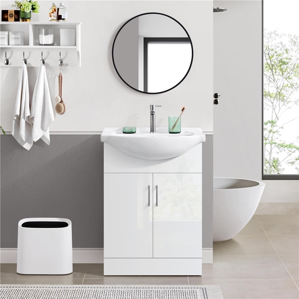 Yaheetech Mueble de Baño con Lavabo Cerámico con 2 Puertas | Armario Bajo Lavabo para Lavabo 61x43,5x84 cm Blanco