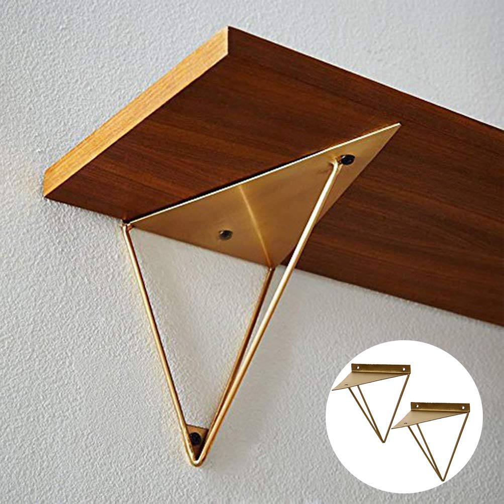 LYBC Tripod Wall Mounted Shelf Bracket Black/Golden/White(2 Pack) Metal Floating Shelves Brackets,Rustic Shelving Support,Place Decorations