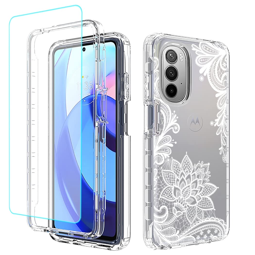 Tothedu Phone Case for Moto G Stylus 5G 2022 XT2215DL Case with Tempered-Glass Screen Protector, Cute Clear Mandala Pattern Full Body Protective Cover