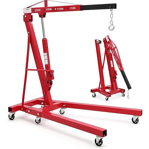 Cherry Picker Engine Hoist, Folding Engine Crane, 2 Ton 4400lb Engine Hoist Lift, Heavy Duty Hydraulic Engine Shop Crane with 6 Casters, Telescopic Boom Hitch