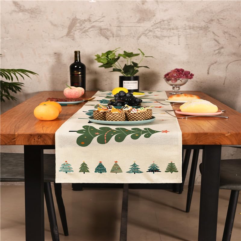 Tischläufer Herbst Weihnachtsbaum Graffiti Tischläufer Filz Polyester Abwaschbar Läufer Tisch Familienfeiern Hochzeiten Hotel Tisch Läufer Party Table Runner Modern 33x229cm