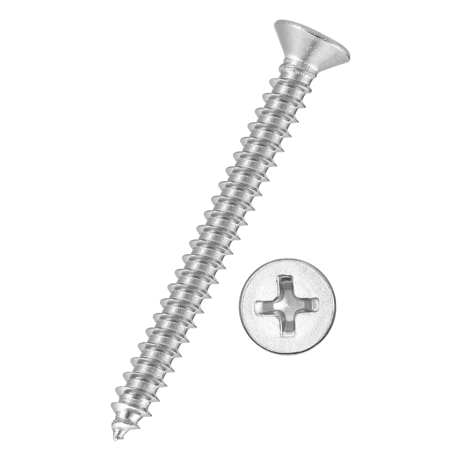 Kozelo 50pcs Phillips Flat Head Wood Screws - [#4x1-3/16"] 304 Stainless Steel Countersunk Self Tapping Screws for Furniture Assembly, Interior Trim, Outdoor Construction, Silver — image 1