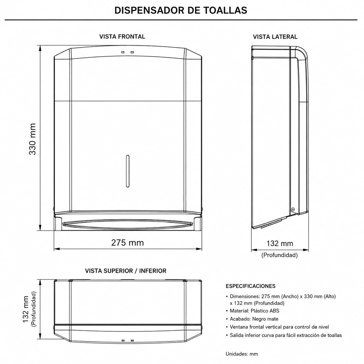 Mediclinics Dispensador Papel Toalla Plegada C/Z para Baños Públicos | Ideal para hoteles, hospitales, oficinas y colectividades, mantiene las toallas protegidas y siempre accesibles.