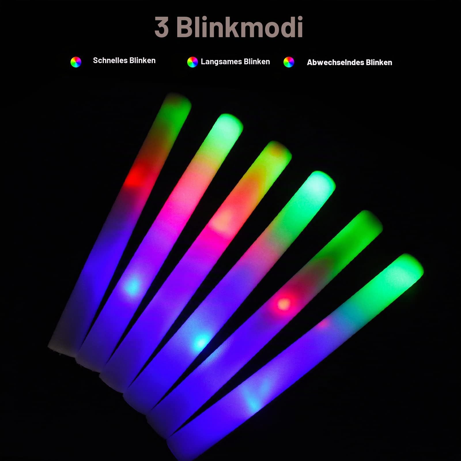 42 Stück Leuchtstab LED, LED Schaumstoff Leuchtstäbe, mehrfarbige Leuchtstäbe LED, leuchten Partygeschenke, 3 Blinkmodi, für Geburtstagsfeiern, Halloween, Weihnachten (42)