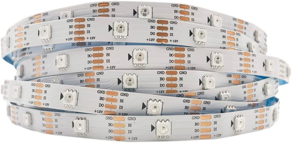 WS2815 RGB LED Strip Individually Addressable 30/60/144pixels/Leds/M SMD5050 TV Tape Light IP30/65/67 DC5V DC12V (5m 30LED IP67, White PCB)