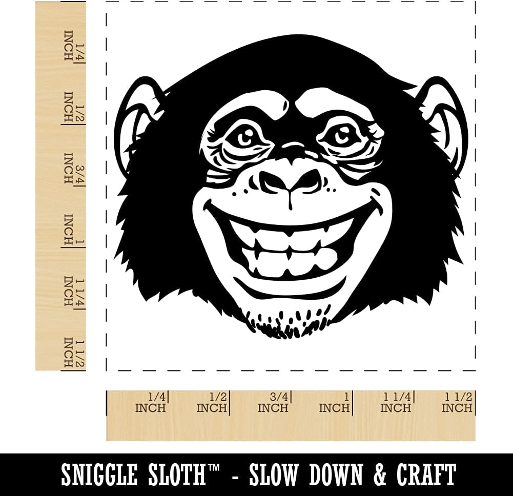 Grinning Chimpanzee Monkey Self-Inking Rubber Stamp Ink Stamper - 1-1/2 Inch Large - Black Ink