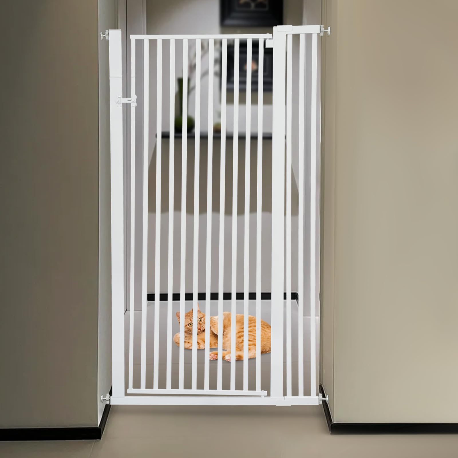 Haustiergitter Extra Hoch 150cm, Treppenschutzgitter ohne Bohren Breite 90-97cm, Automatische Schließung Sicherheits-Haustiergitter, Stababstand 3.5cm, 270° bidirektional, für Treppen/Türen