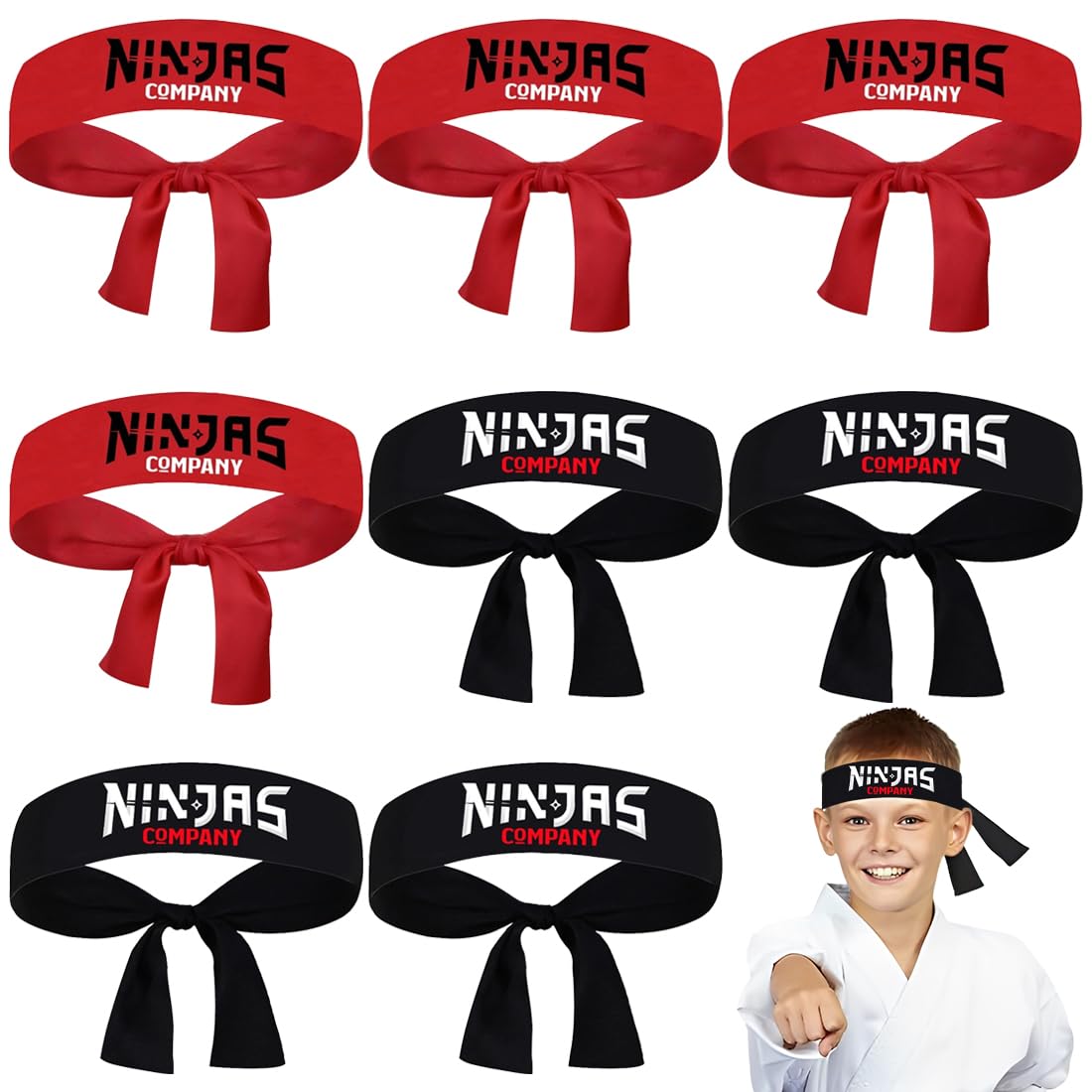 8 bandeaux ninja pour fête, bandeaux ninja, décorations d'anniversaire pour enfants, cadeaux pour fête ninja, adaptés aux fêtes sur le thème du karaté, aux fêtes d'anniversaire