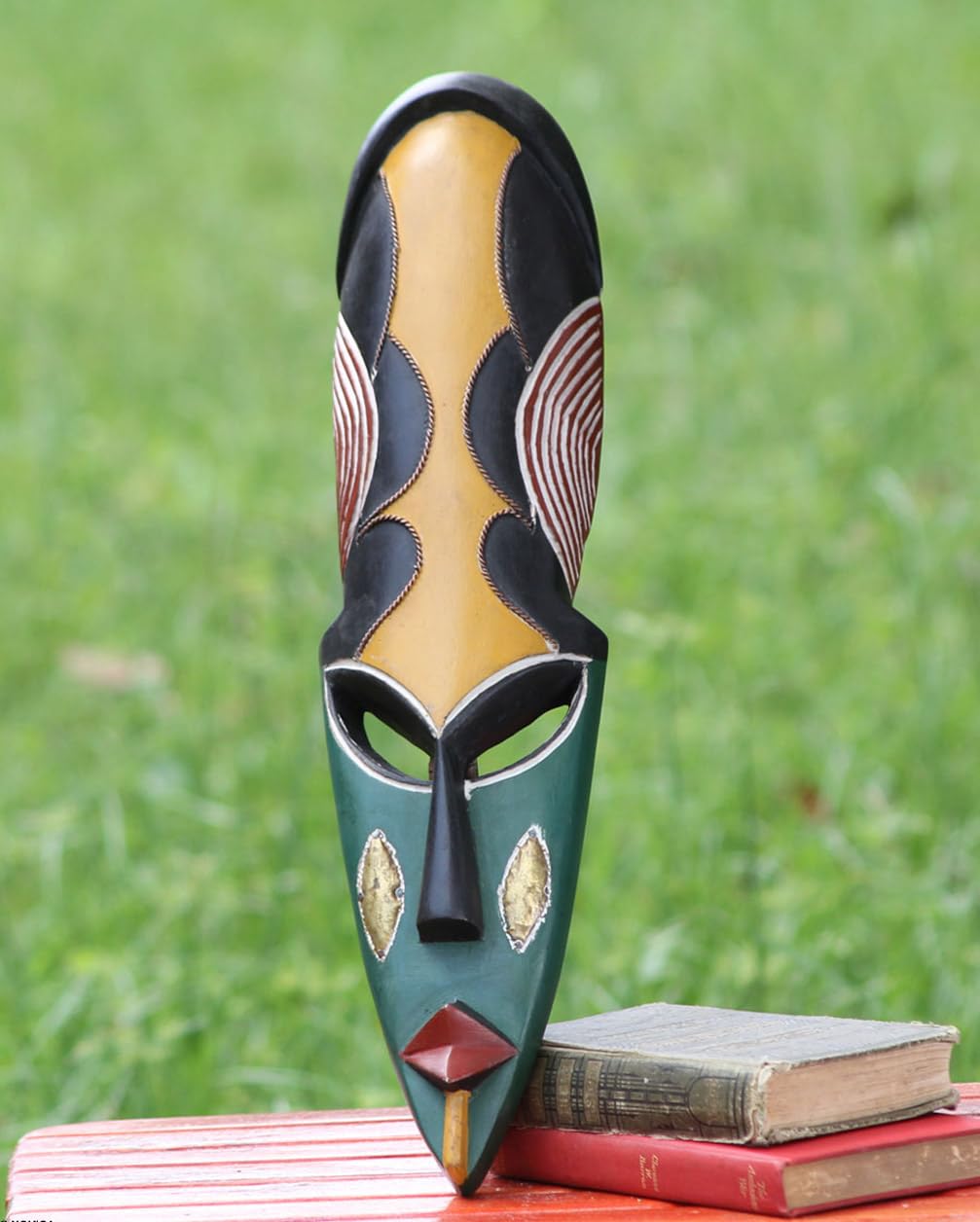 NOVICA Hand-Carved Sese Wood Mask - Good Luck Design, 15.25" H, Black, Decorative African Art By Godfred France