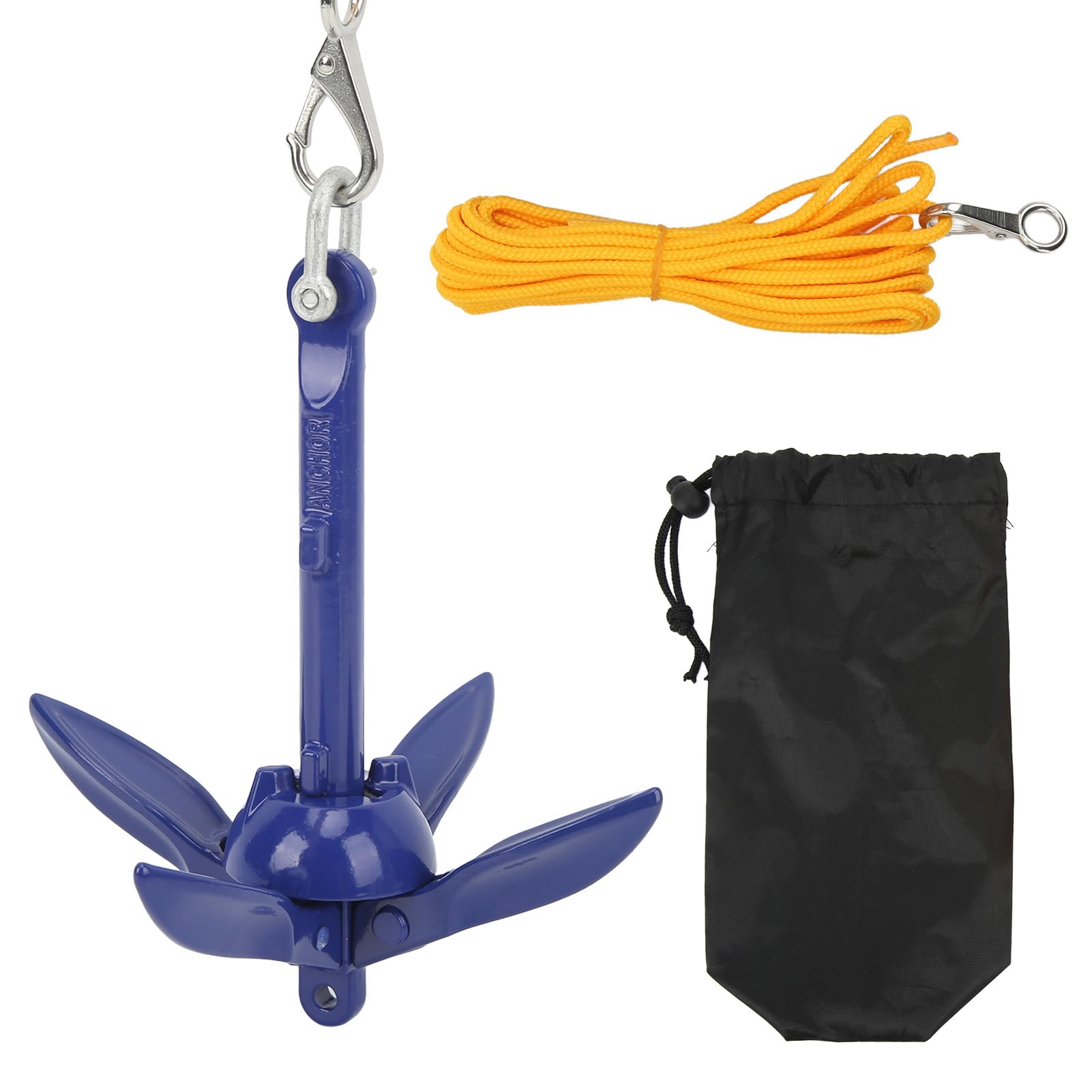 Ancla Grapnel Ancla Marina Grapnel Plegable Ancla de Aluminio Accesorios para Pesca Incluye Cuerda Amarilla, para Kayak y Barcos pequeños, Pesca y Actividades náuticas