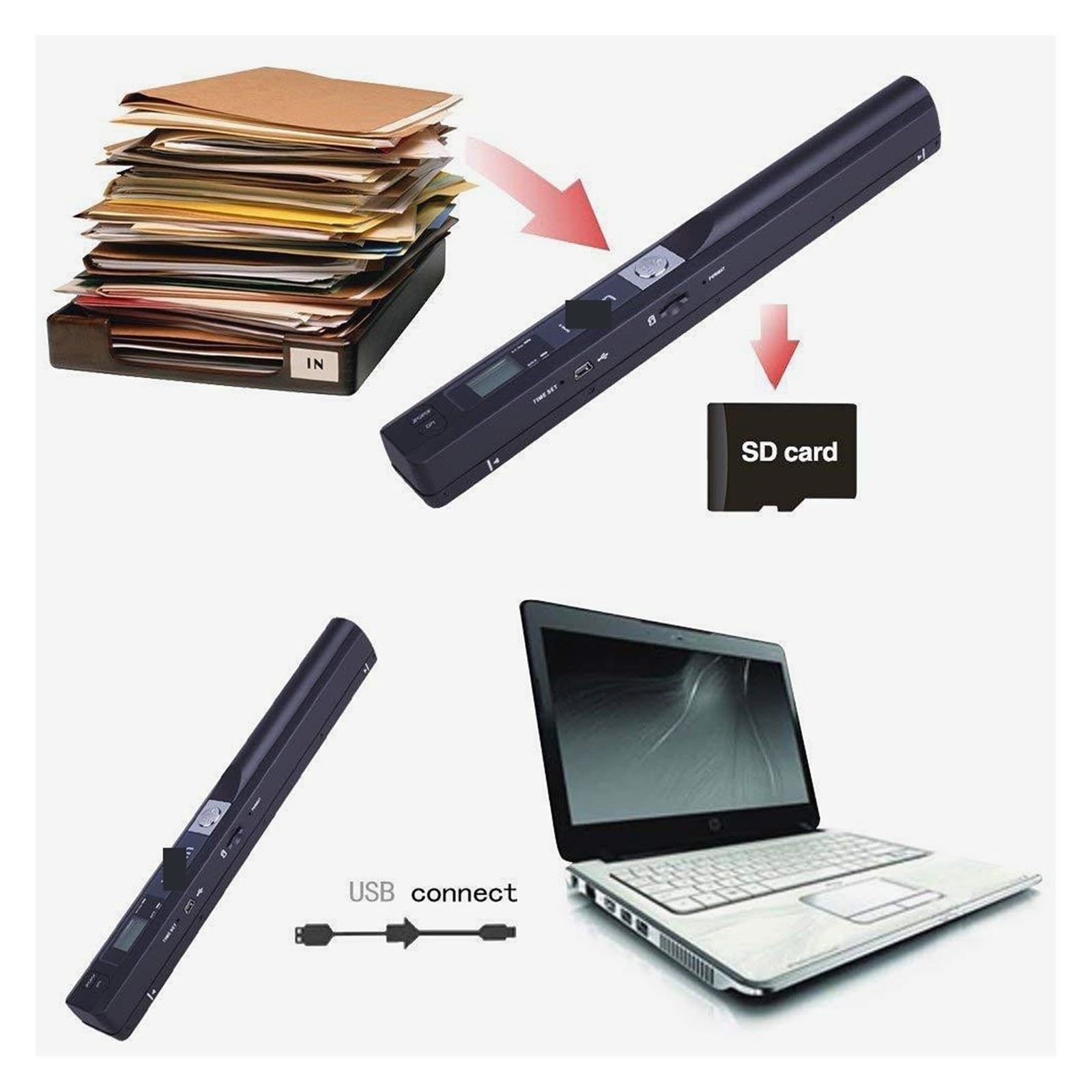 Escáner de Documentos, Escáner de documentos escáner portátil de mano, escáner de fotos de archivos de libros A4 en color HD móvil de 900DPI, compatible con formato JPEG y CPF(Groen)