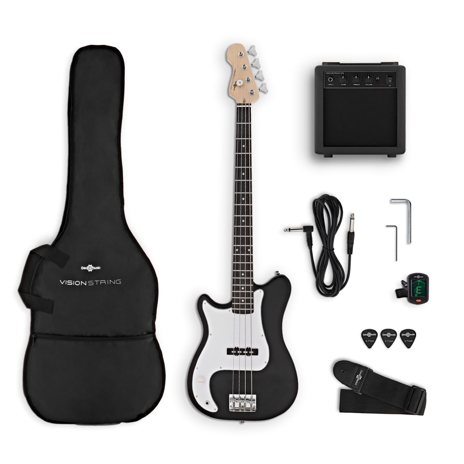 VISIONSTRING Kit Guitare Basse Gaucher avec Ampli 10W et Accessoires