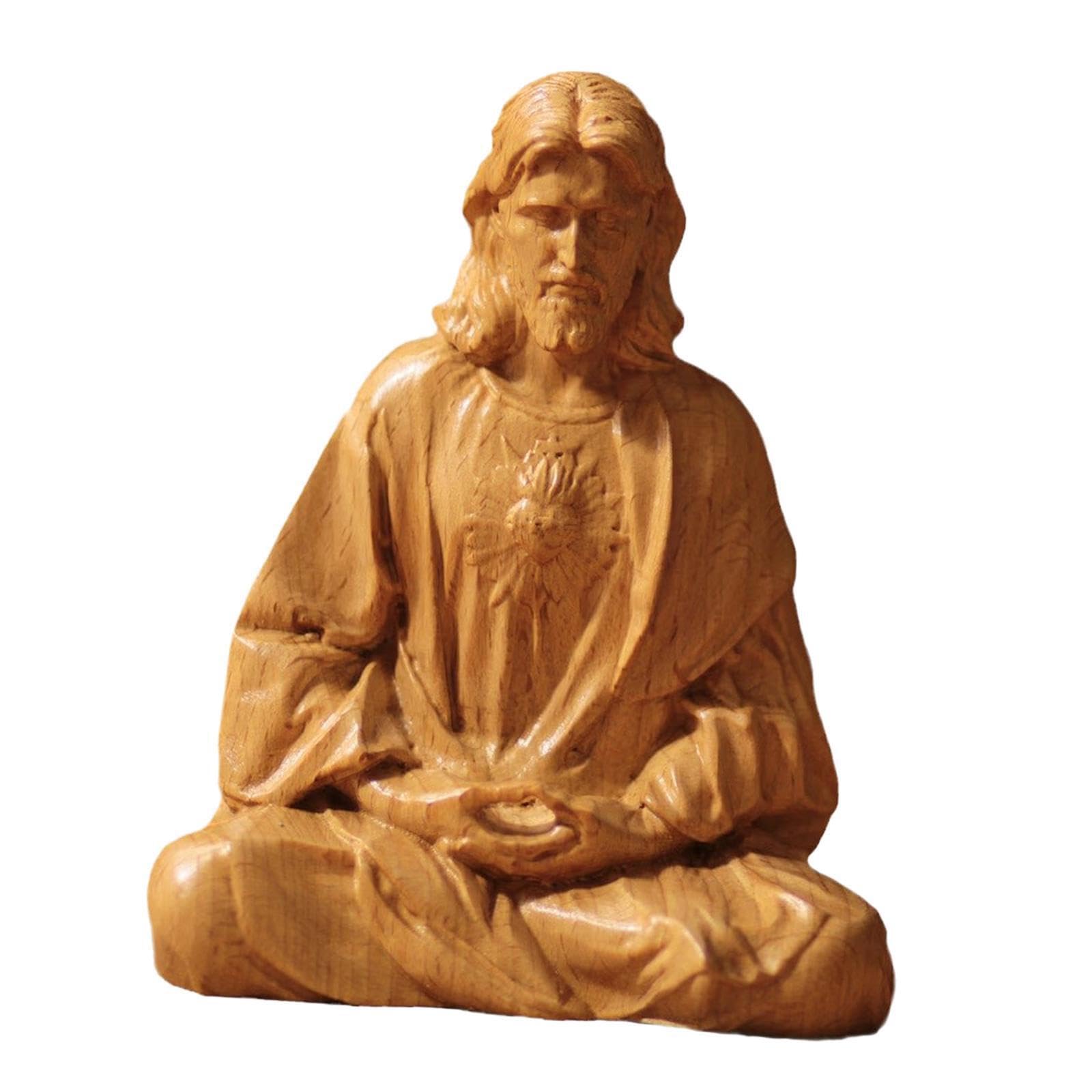 PIXZCSA Heart Of Jesus Religious Sculpture Beautifully Detailed Figurine Exquisite Decoration Piece Meditation Space Religious Sculpture Christian Decor Gift Ornament, Brown, 15 cm
