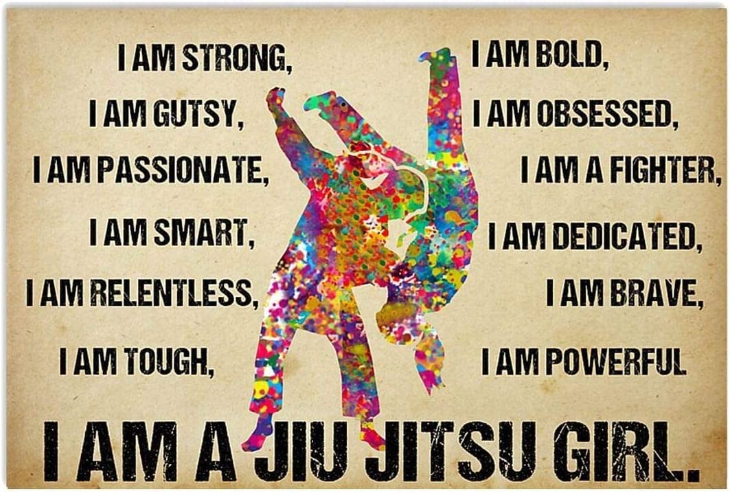 Haosensix Jiu-jitsu Player Metal Tin Sign Vintage I Am A Jiu Jitsu Girl Retro Chic Metal Poster Club Office Home Garage Wall Art Decor Plaque 12x16 Inches