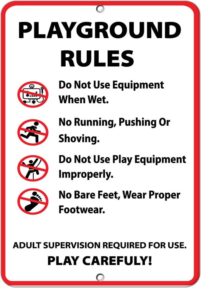 Aluminum Vertical Metal Sign Multiple Sizes Playground Rules Activity Parks and Campground with Border Weatherproof Street 9x12Inches