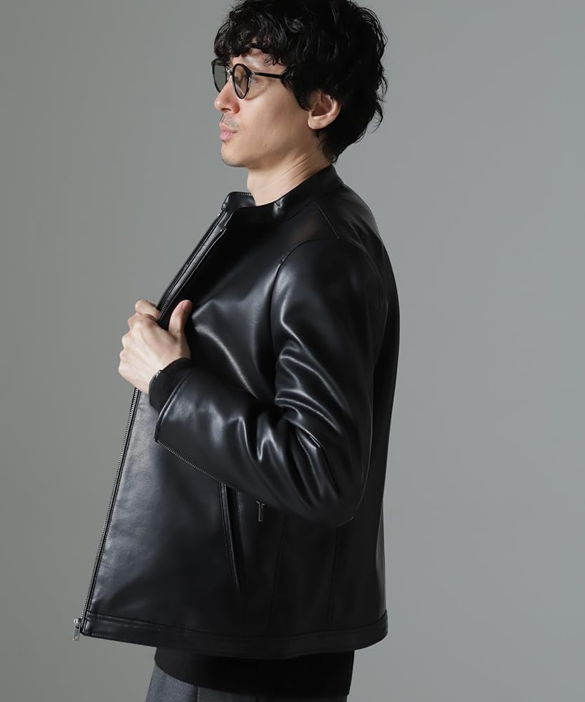 ナノユニバース レザージャケット キルティング シングルライダース　L フェイク レザー シングル ライダース ジャケット