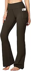 Calças de yoga femininas com bolsos para mulheres calças de perna larga bootcut para mulheres calças de treino de cintura alta espresso