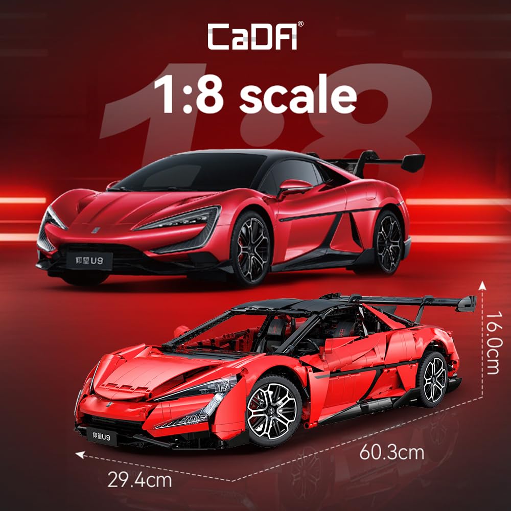 CaDA Master Yangwang U9 Super Car Brick Set, C64011W 1:8 Sports Car Building Block Kit with U-Turn Function, Dancing Building Block Model for Adults Collectors (3671PCS)