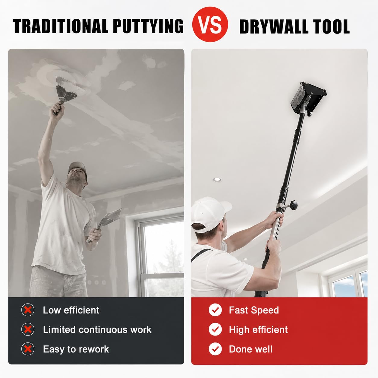 Zestaw narzędzi do wykańczania płyt kartonowo-gipsowych z teleskopowym uchwytem 106-165 cm, 25 cm | Zawiera trzy płaskie skrzynki ze stopu aluminium z podwójnymi sprężynami i regulacją kąta 120° do ścian i sufitów.