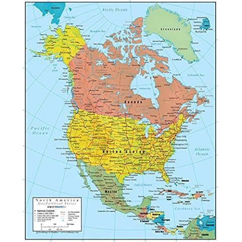 North America Wall Map GeoPolitical Edition by Swiftmaps (18x22 Laminated) Cover