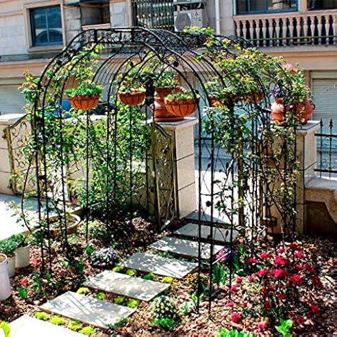 QHW Rose arch, pergola climbing plant arch bracket, garden arch lattice climbing aid, wedding decoration, black 189x39x250cm Cover