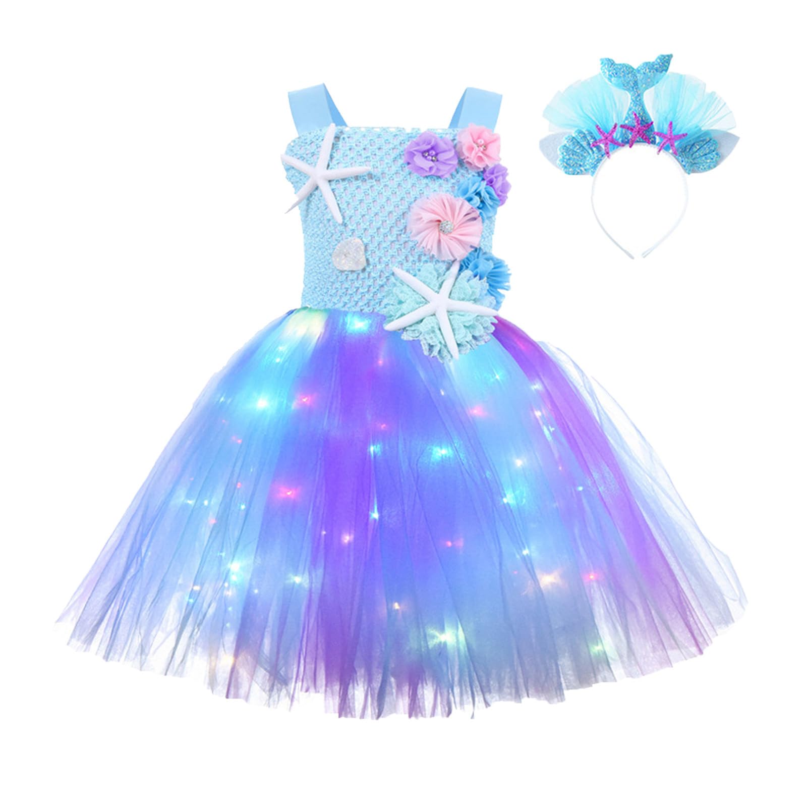 Girls Cat Halloween Costume Set For Kids, Light‑Up Tutu Skirt with LED Lights, Long Sleeve Cat Print Bodysuit, Cat Ear Headband, Tail & Tights, Fancy Dress Outfit for Halloween Carnival Party Cosplay — image 1