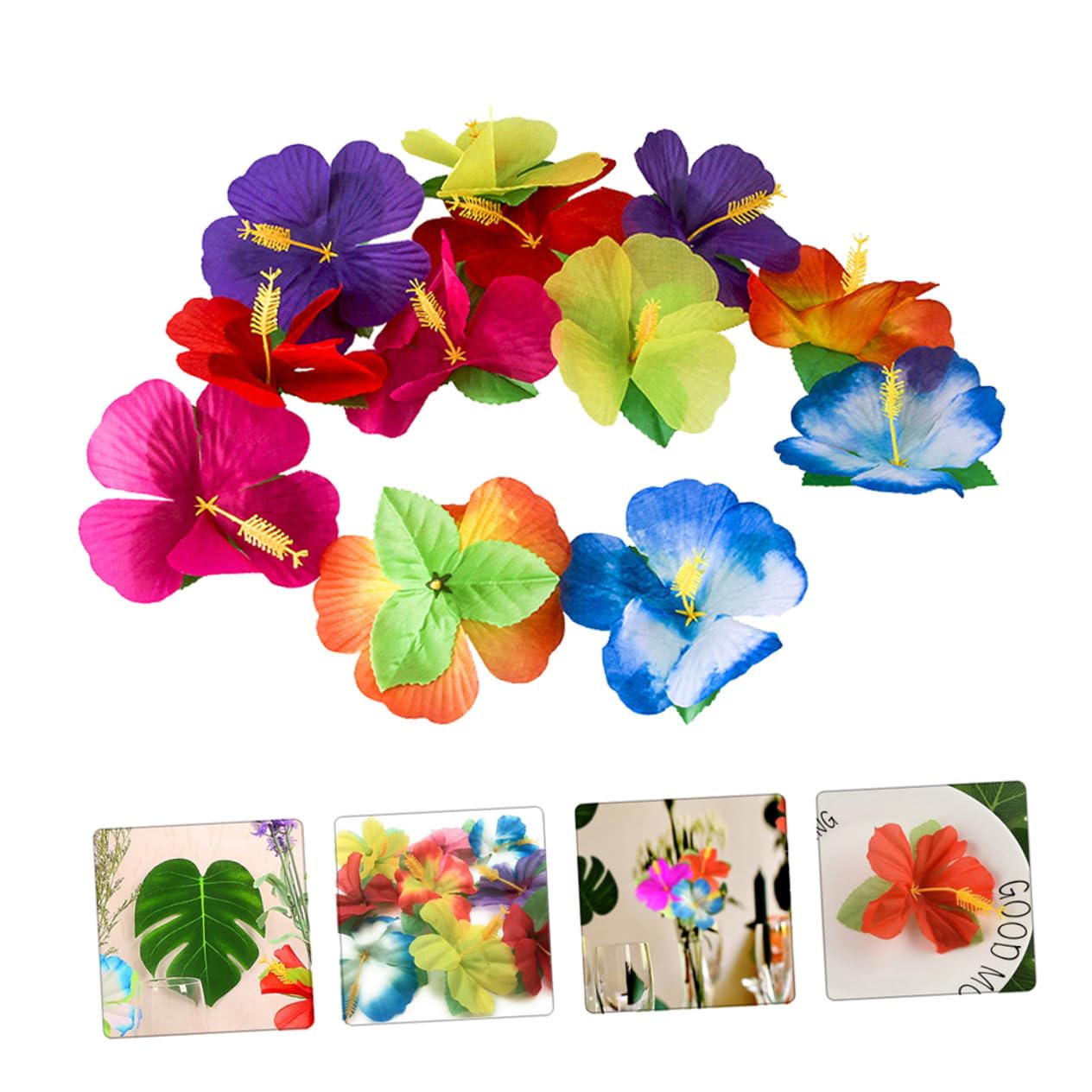 72 Künstliche Hibiskusblüten aus Stoff für Sommerfest Hawaii Blumendekoration und Fotorequisite Tischdekoration ohne Gießen für Wohnzimmer und Veranda Zufällige Farbe