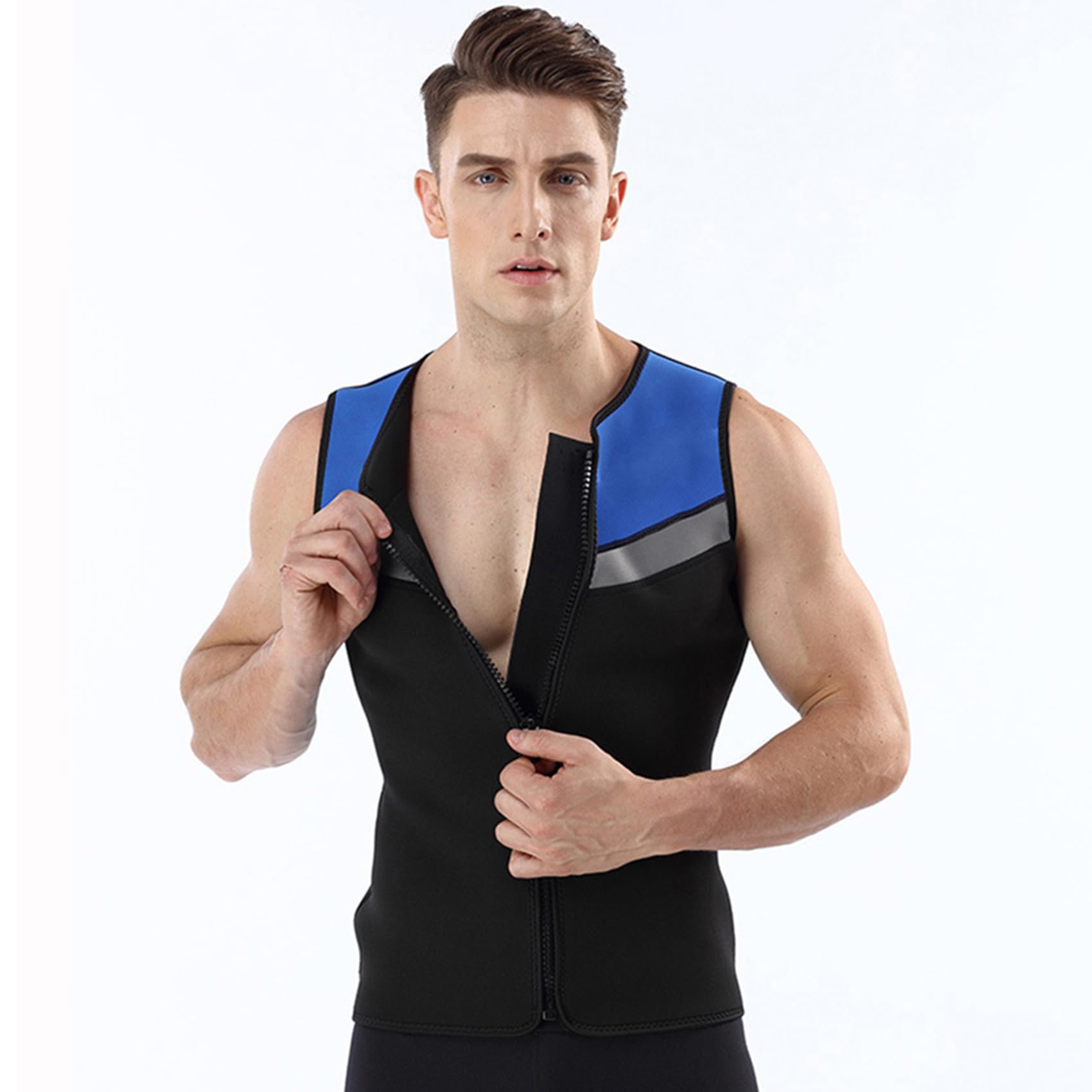 Gilet da Sub Elastico da Uomo, Muta da Sub in Neoprene da 3 mm Senza Maniche con Zip Frontale, per Immersioni subacquee Surf Snorkeling Nuoto