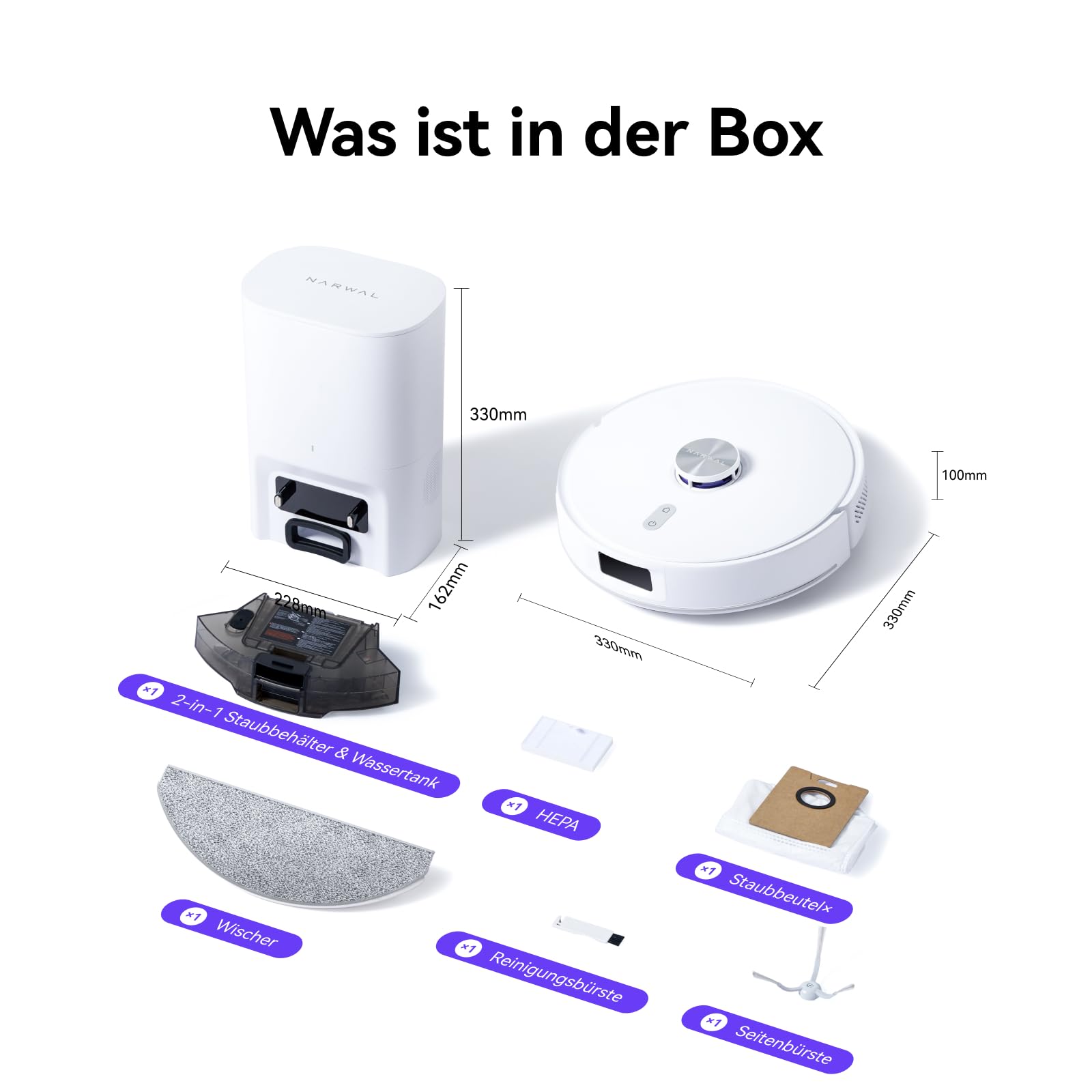 NARWAL Freo S Saugroboter mit Wischfunktion, 8000Pa, 8N Reinigungsdruck, Auto-Entstaubungsstation 3.5L, LDS-Lasernavigation und 3D Mapping