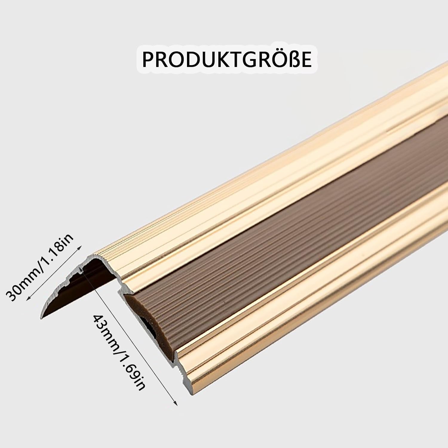 Profilo per Bordo Scale, Lega di Alluminio con Protezione in Gomma Antiscivolo, Lunghezza 90 Cm, Confezione da 3, per Pavimenti in Laminato E Parquet, Bordatura per Gradini E Scale, Grey