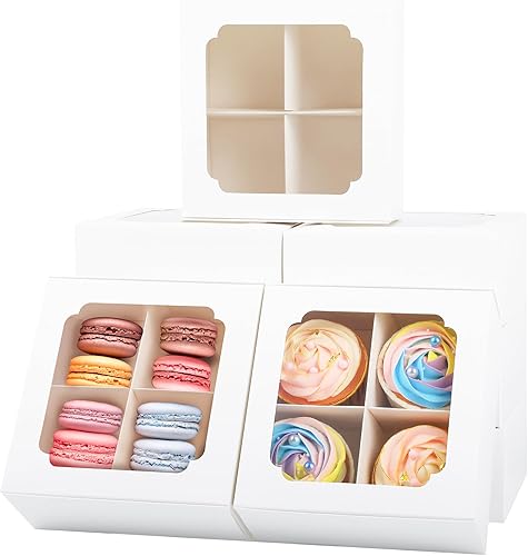 Zealax Cajas de panadería con ventana y divisores, embalaje de galletas, cajas de cupcakes, cajas de golosinas para postres, 9 x 6 x 2.5 pulgadas,