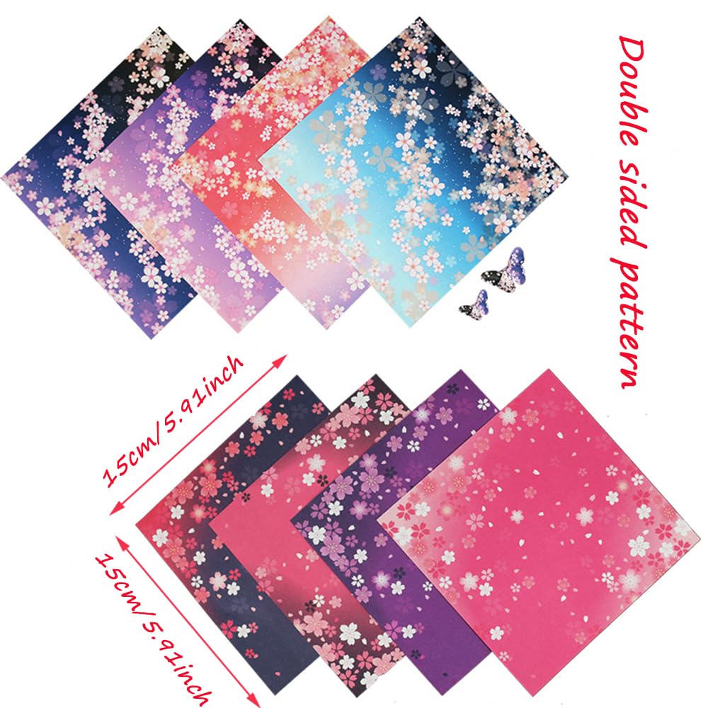 96 Feuilles Papier Origami Realure - 15x15cm, Motif Fleurs De Cerisier, 12 Couleurs, Double Face Bricolage Familial