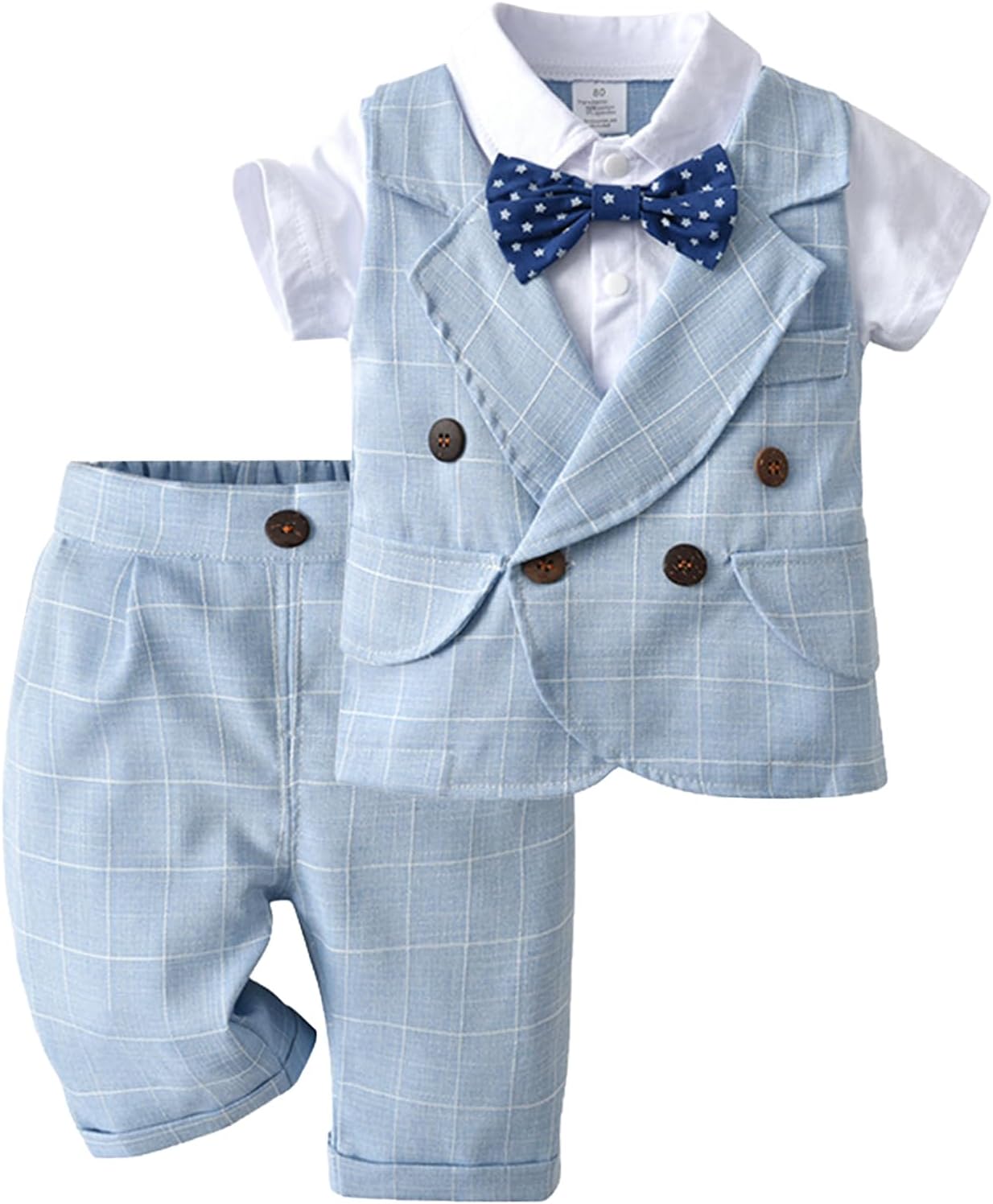 Toddler Baby Boy Gentleman Clothes Set, Short Sleeve Shirt with Bowtie Vest Shorts Christening Wedding Party Suit