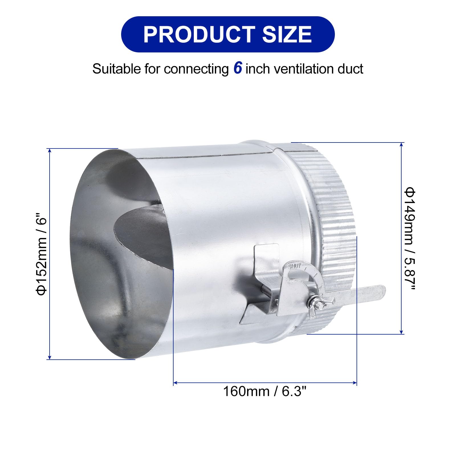 PATIKIL Backdraft Damper with Sleeve, 6 Inch, Airflow Ducting Volume Branch Vent Air Control Valve - Image 2