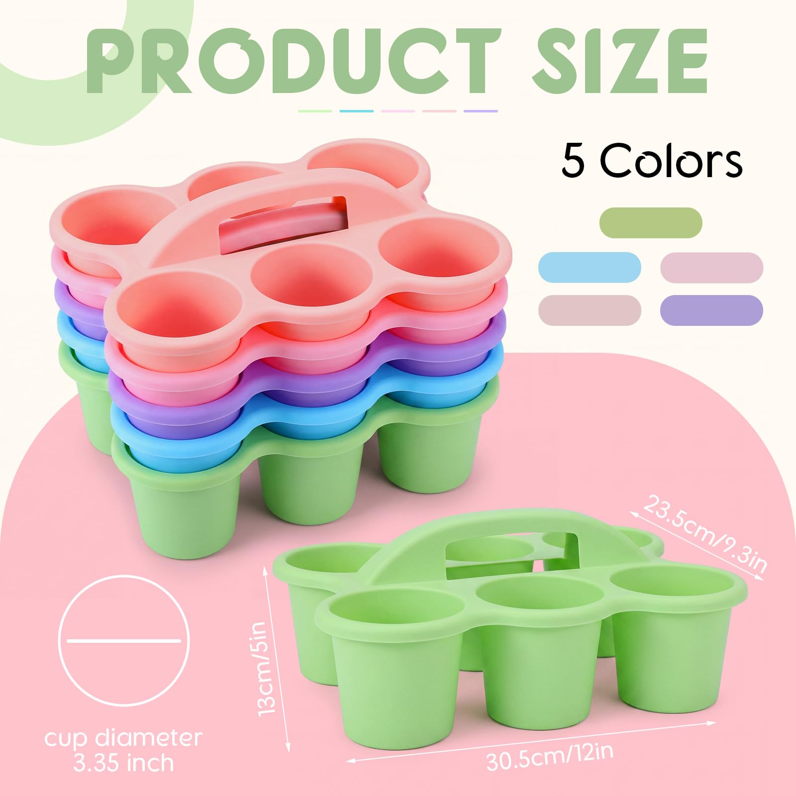 Confezione da 5 contenitori in plastica con manico, 30,5 x 22,9 x 12,7 cm, 6 scomparti, per scuola, tavolo, pastelli, matite, pennarelli, forbici, 5 colori