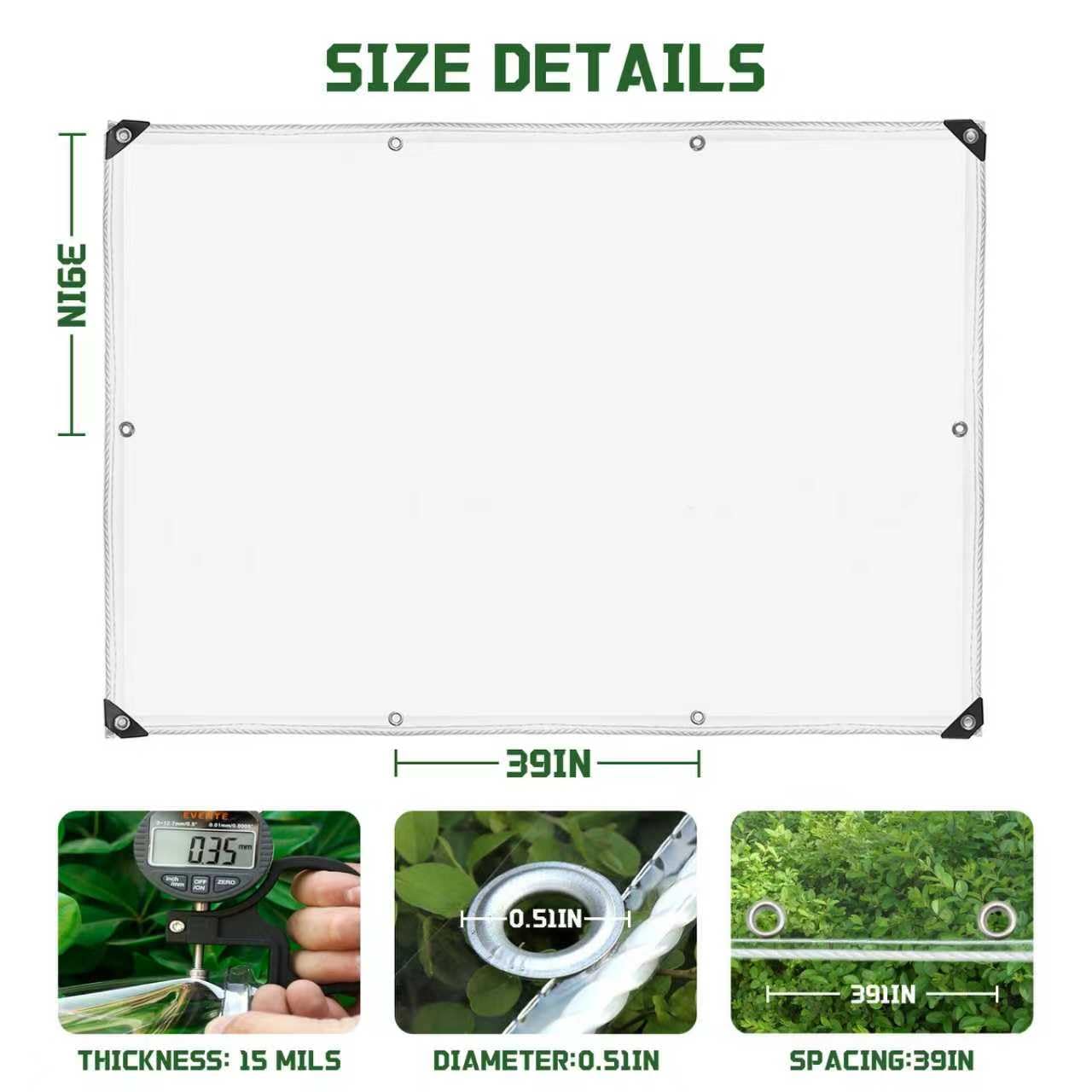 Abdeckplane Wasserdicht-mit ösen-Transparente Plane,Durchsichtige Tarp für Außenbereich Pflanzen Gewächshaus Garten MöBel Pet Hutch Dach (PVC) (3x3m)