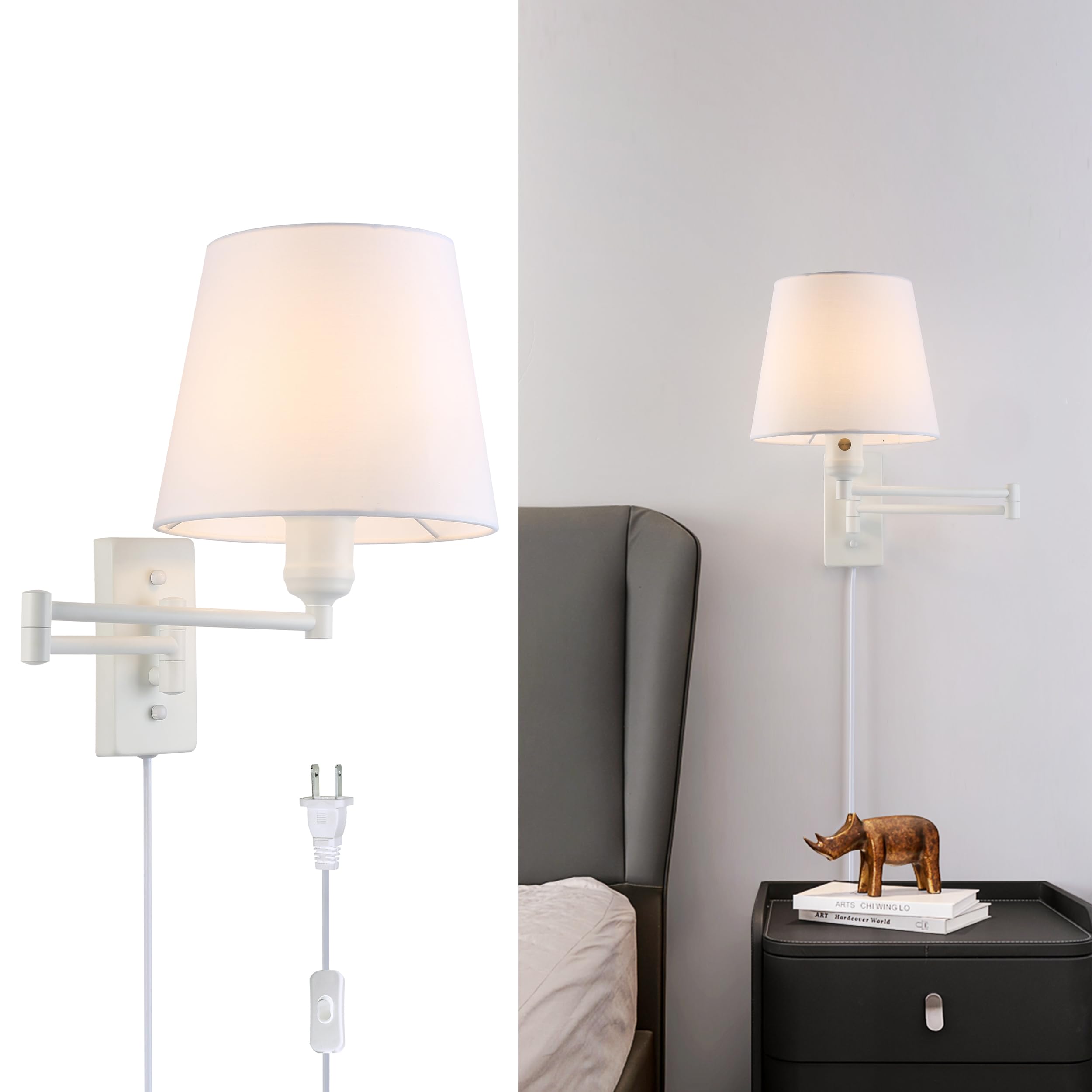 SUNLLOK Swing Arm Wall Sconces, Silver Wall Lamp with Plug in Cord and Switch