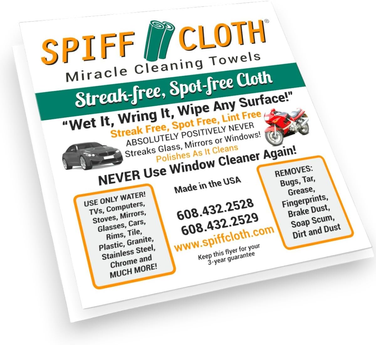 Miracle Cleaning Towels (10-Pack), Streakfree Cloths for Multi-Purpose Cleaning, Chemical Free, 16" x 16" Reusable and Washable