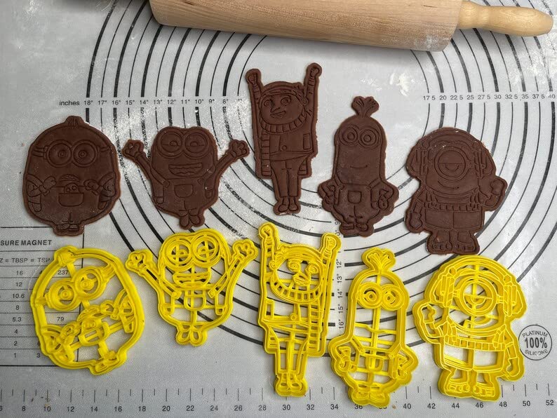 Juego de 5 cortadores y moldes de galletas Gru Bob, Kevin, Stuart, Otto de alta calidad, producidos por 3D Kitchen Art