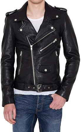 Mens Lambskin Leather Bomber Biker Jacket