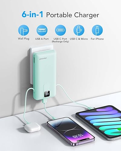 Miniatura 3 de Cargador portátil Charmast con cables incorporados y enchufe de pared, batería de carga rápida de 20.000 mAh y 20 W USB C compatible con iPhone